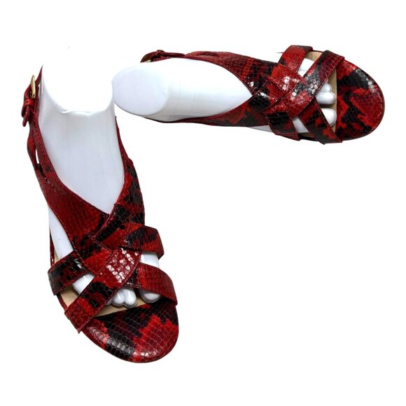 Joan & David Dalanaro Red Embossed Leather Cone Heel Sandals - Picture 12 of 12